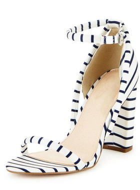 跨境欧美时装凉鞋 条纹搭扣粗跟女鞋亚马逊 sandals block heels