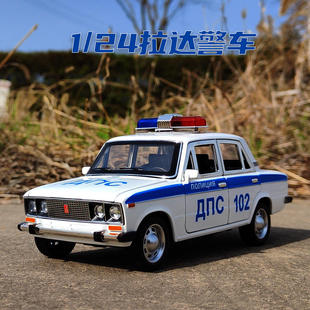新款 建元1/24拉达外文警车合金模型仿真汽车声光玩具车六开盒装
