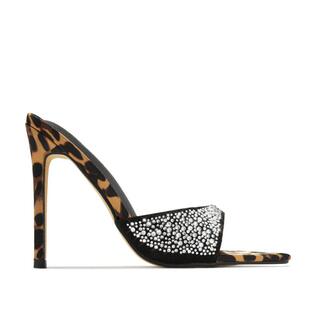 宴会高跟鞋 跨境时装 凉鞋 尖头豹纹水钻细跟外贸女鞋 women heels