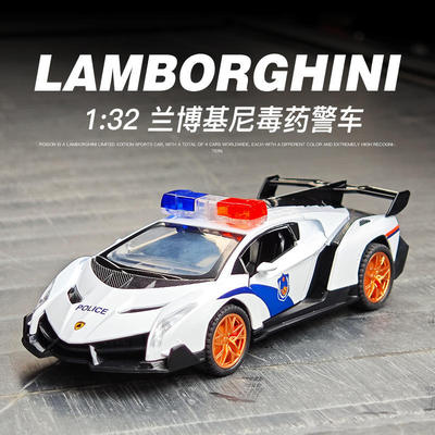 新款 1:32兰博毒药警车跑车合金开门声光儿童玩具车仿真汽车模型