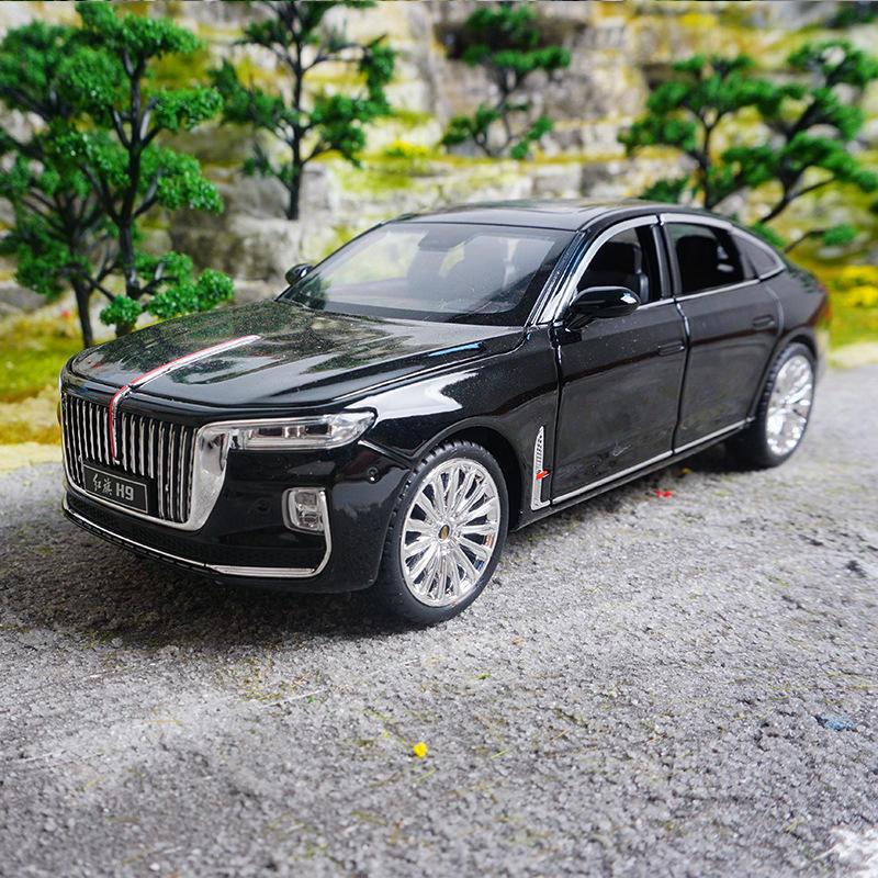 车致1:24正版授权红旗H9减震转向声光车玩具仿真合金汽车模型