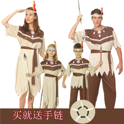 cosplay女印第安人亲子演出服装 万圣节成人男土著原始野人衣服
