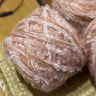 美拉德复古蕾丝金桔粉羊毛手混线外套发卡衣服包围巾手工毛线团