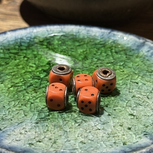 藏式手工老料器骰子文玩配饰古法色牛骨DIY配饰佛珠手串顶珠腰珠