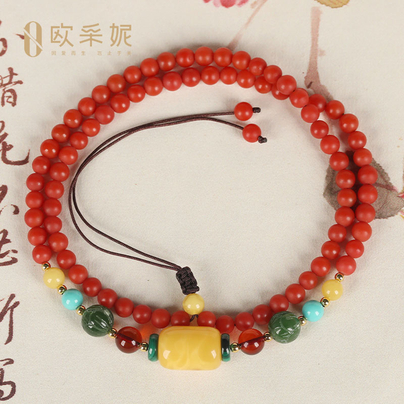 欧采妮时尚桶形蜜蜡珍珠蜜蜡吊坠