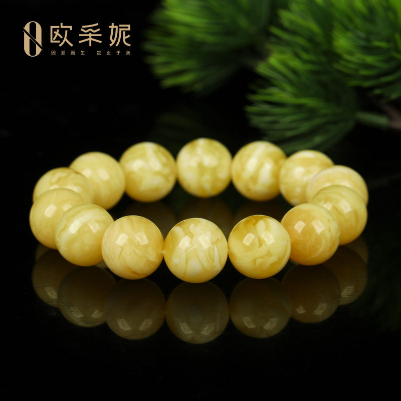 欧采妮蜜蜡手串【一物一图孤品白花虎皮】天然琥珀满蜜手链俄料