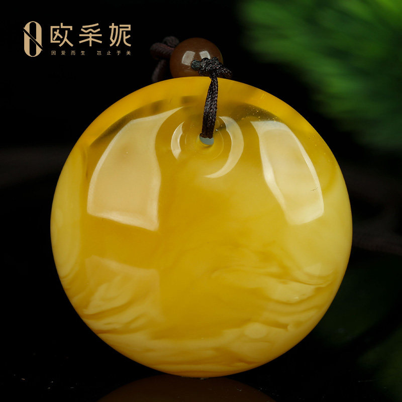 蜜蜡吊坠【珍藏平安扣挂坠】天然无优化原矿琥珀白花满蜜挂坠孤品