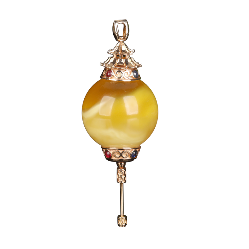 欧采妮18k金蜜蜡吊坠孤品