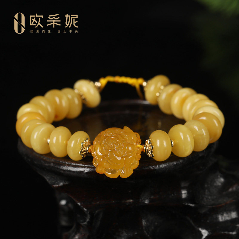 蜜蜡手串天然琥珀满蜜蜜蜡牡丹花隔片多宝diy手链女款送妈妈礼物