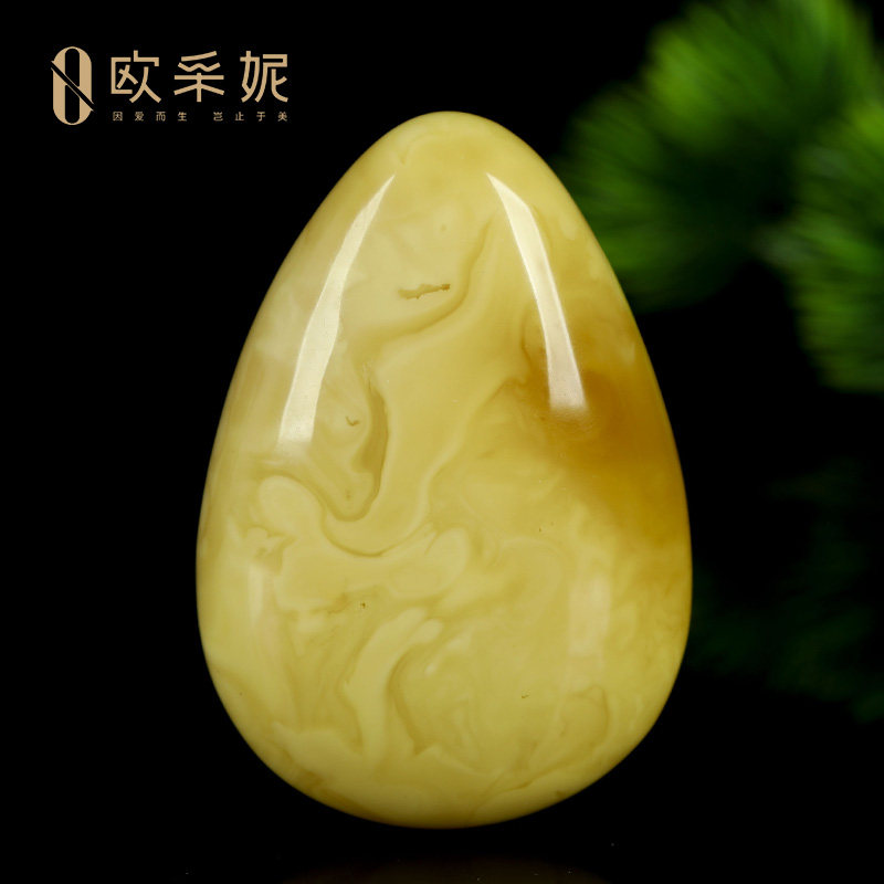 蜜蜡吊坠【珍藏水滴挂坠】天然无优化原矿琥珀白花满蜜挂坠孤品