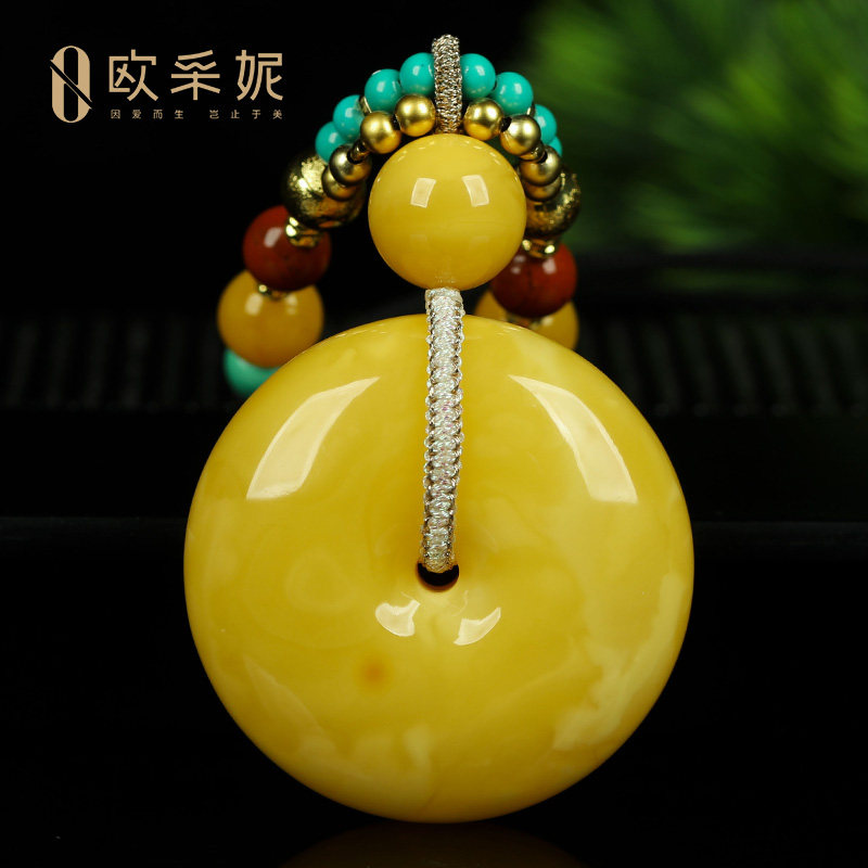 蜜蜡吊坠【珍藏平安扣】天然无优化鸡油黄老蜡满蜜挂链俄料孤品