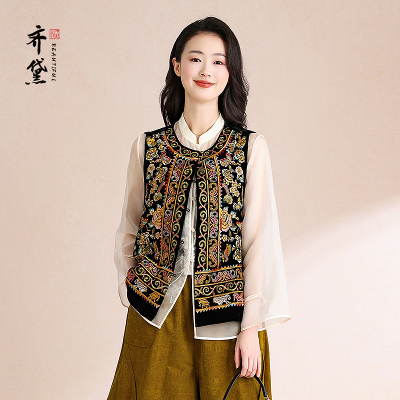 真丝丝绒新国风新中式马甲女2026春新款重工刺绣马夹百搭背心外套