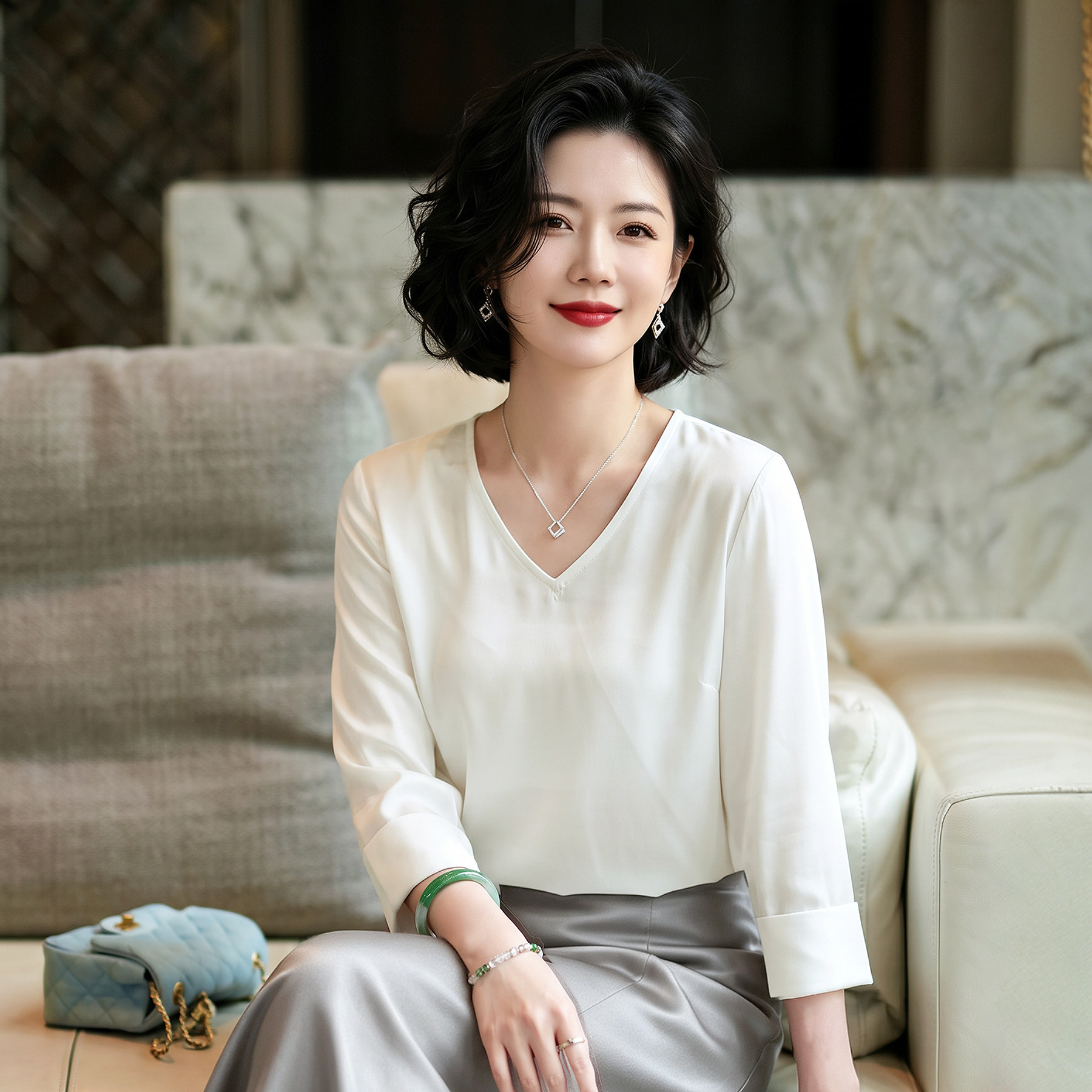 杭州真丝衬衫女2026秋季装新款时尚圆领宽松轻奢桑蚕丝大码上衣
