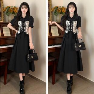 大码新中式国风假两件连衣裙女夏胖妹妹复古盘扣小众设计感长裙子