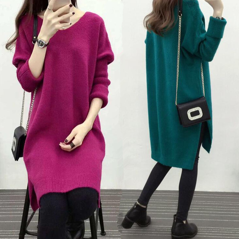 XL Women's wear Autumn and winter sweater coat 200 Pounds of fat mm Mid length version Base coat Show thin Knit Dressin the Women's clothing/Boutique , Large size women  category - from Buy2taobao.com to provide professional Taobao agent buy service