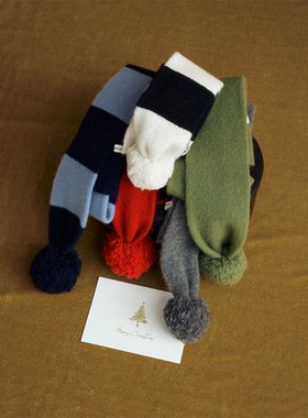 ACME GROUND沙线毛球点缀美感纯羊保暖围巾冬季百搭休闲条纹围脖