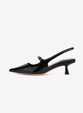 JIMMY CHOO 周仰杰女士黑色尖头一脚蹬中跟高跟鞋 DIDI 45 PAT
