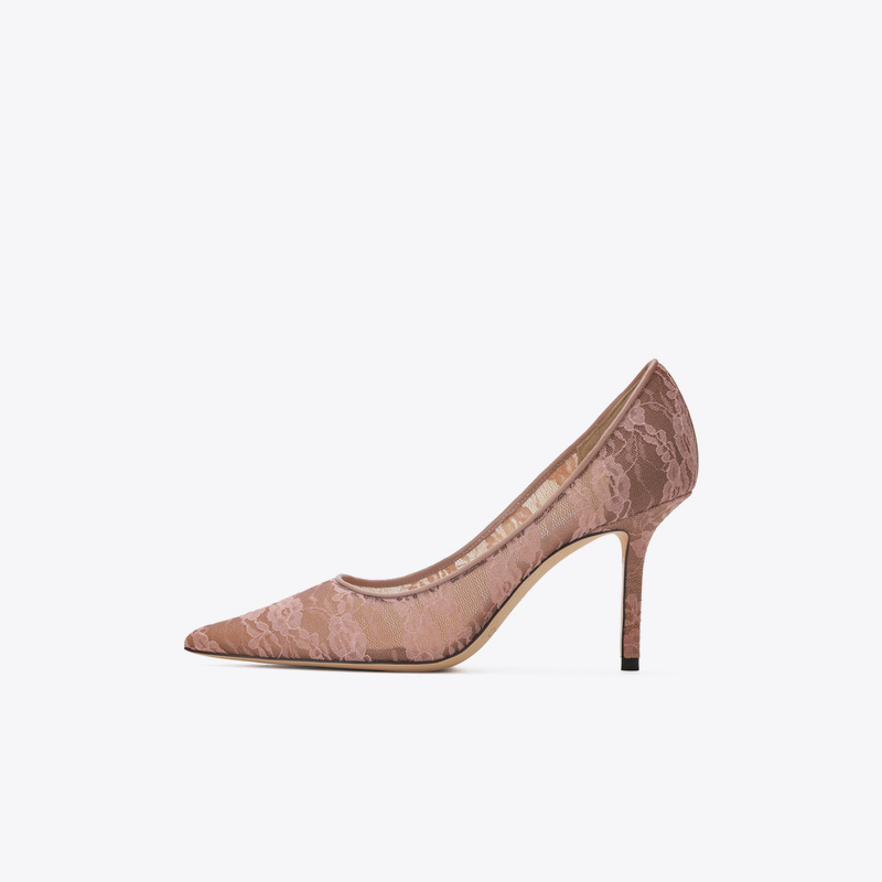 JIMMY CHOO 周仰杰女士时尚优雅粉色蕾丝鞋面尖头高跟鞋