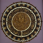 新中式 全屋定制 吊顶造型灯盘圆形实木镂空雕花板天花板灯池罩中式