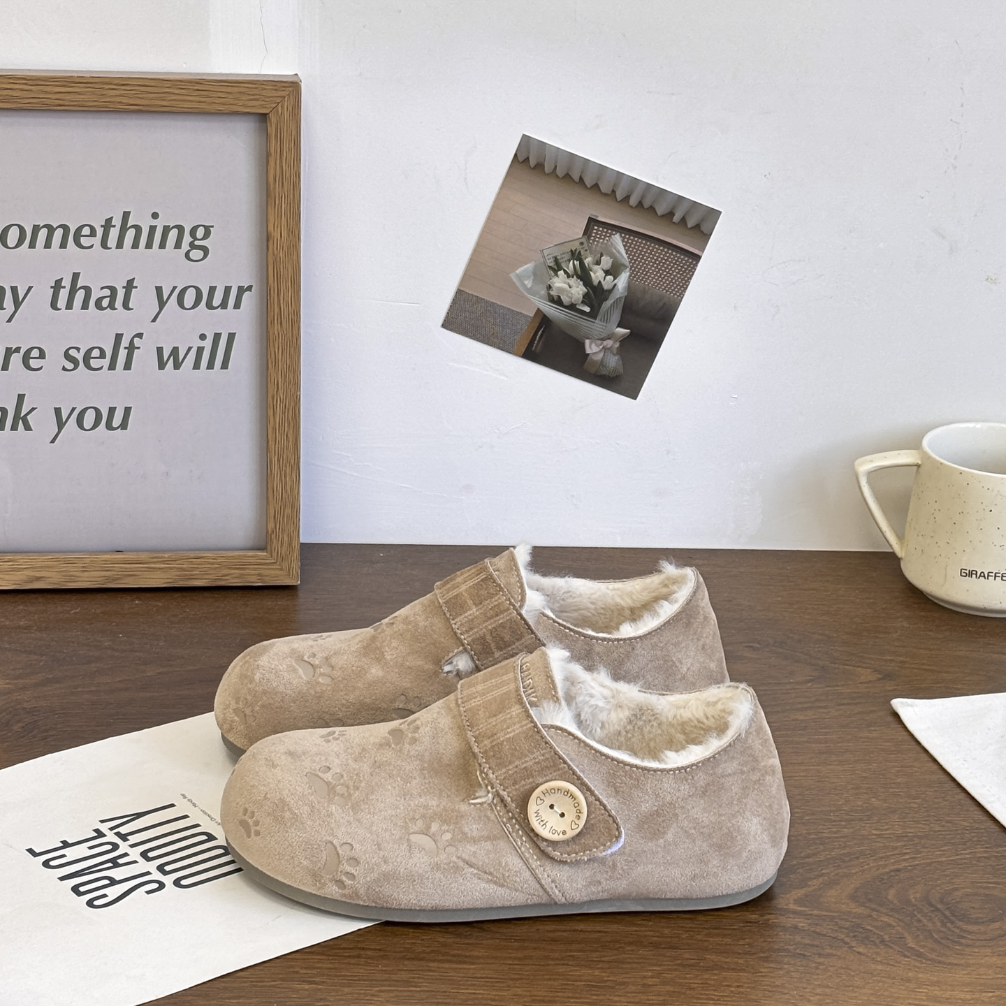 MEAKKEA懒人冬季毛毛勃肯鞋女款2025新款平底百搭加绒休闲棉鞋子