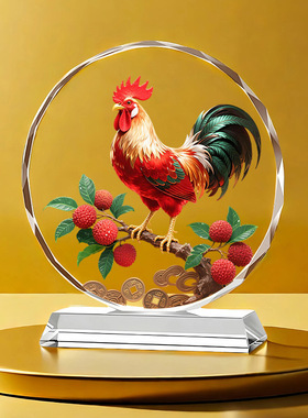 公鸡荔枝水晶摆件大吉大利乔迁开业客厅办公室酒柜吉祥物装饰摆台