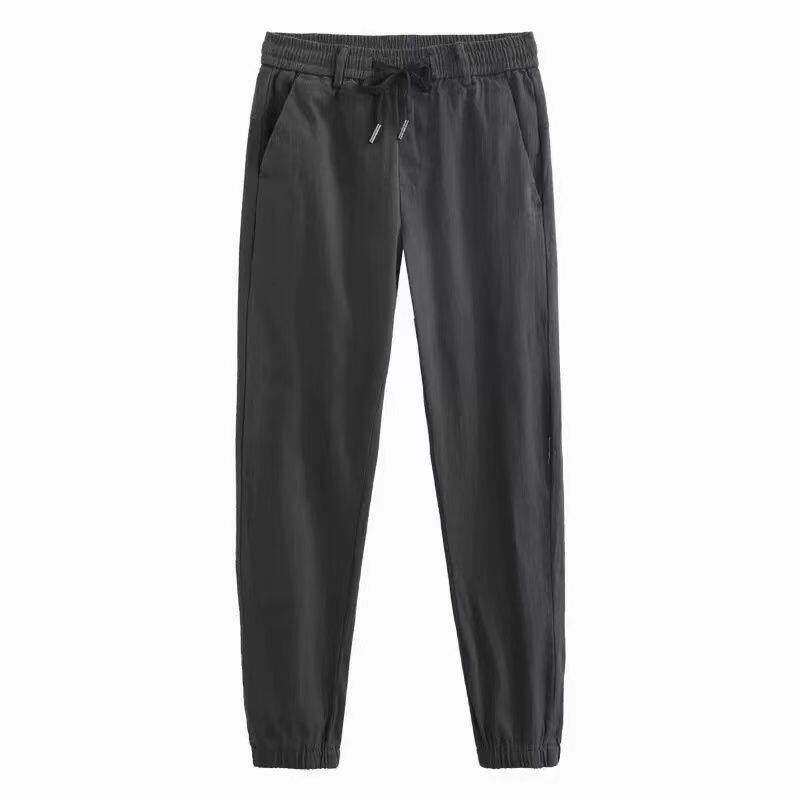 潮牌薄款运动休闲裤男男士纯色夏季修身潮流九分百搭裤子束脚冰丝