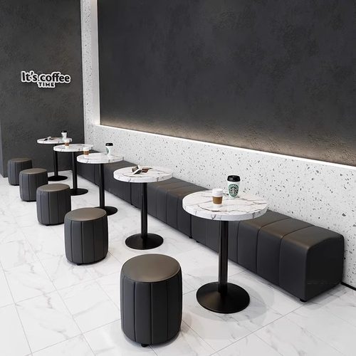 奶茶店休息区接待卡座沙发桌椅