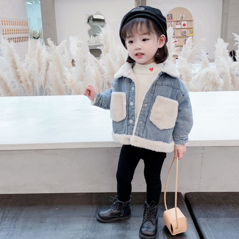 女童加绒牛仔外套2025秋冬装新款儿童洋气韩版女宝宝冬季加厚上衣