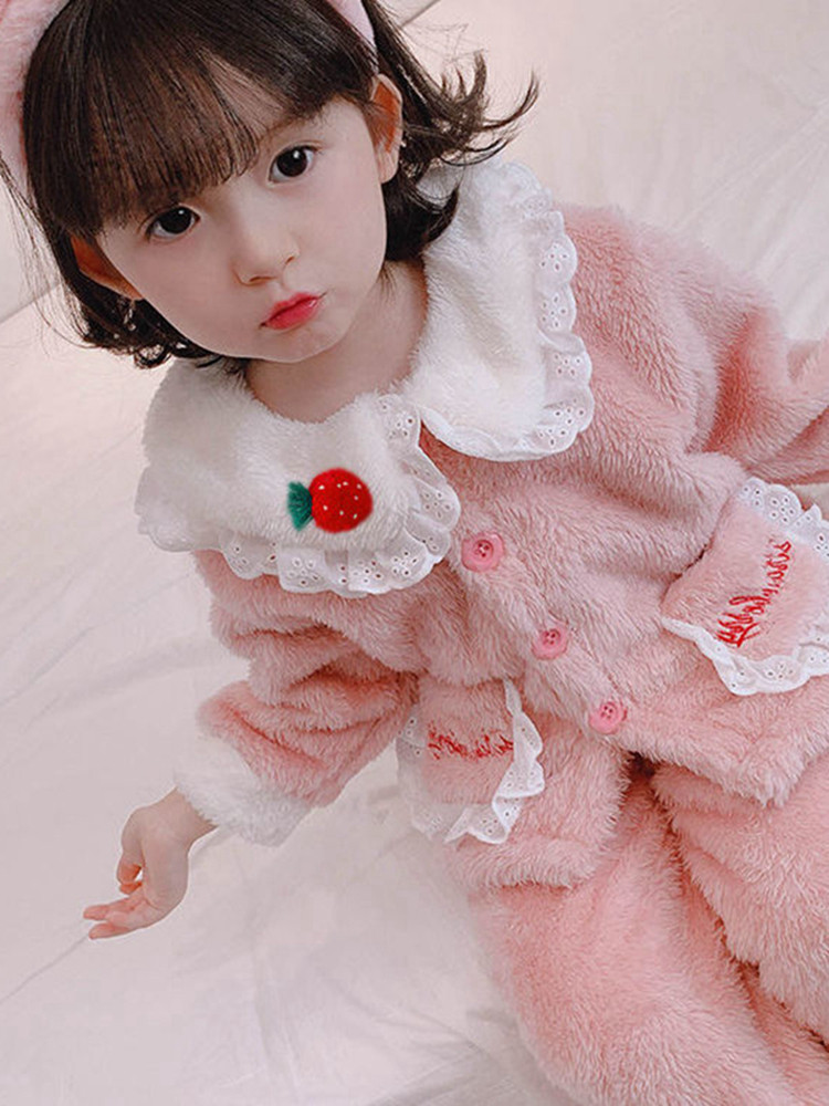 GIRLS AUTUMN AND WINTER CLOTHES LOUNGEWEAR SET 2024 NEW BABY FLEECE THICKENED FLANNEL PAJAMAS SMALL AND MEDIUM CHILDRENS OUTFITS