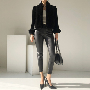 华洋2025韩版毛绒外套女短款貂皮大衣立领长袖冬季仿皮草加厚上衣