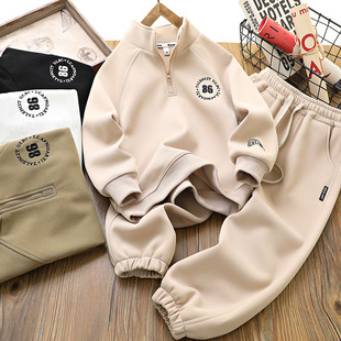 男童秋冬加绒套装2025新款儿童洋气运动服中大童卫衣卫裤两件套潮