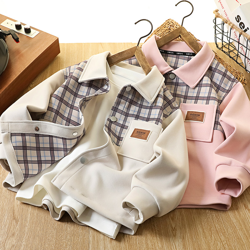 男童秋装外套2025新款儿童格子长袖衬衫中大童洋气时髦翻领上衣潮