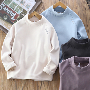 男童加绒打底衫秋冬装2025新款儿童半高领加厚上衣中大童保暖内搭