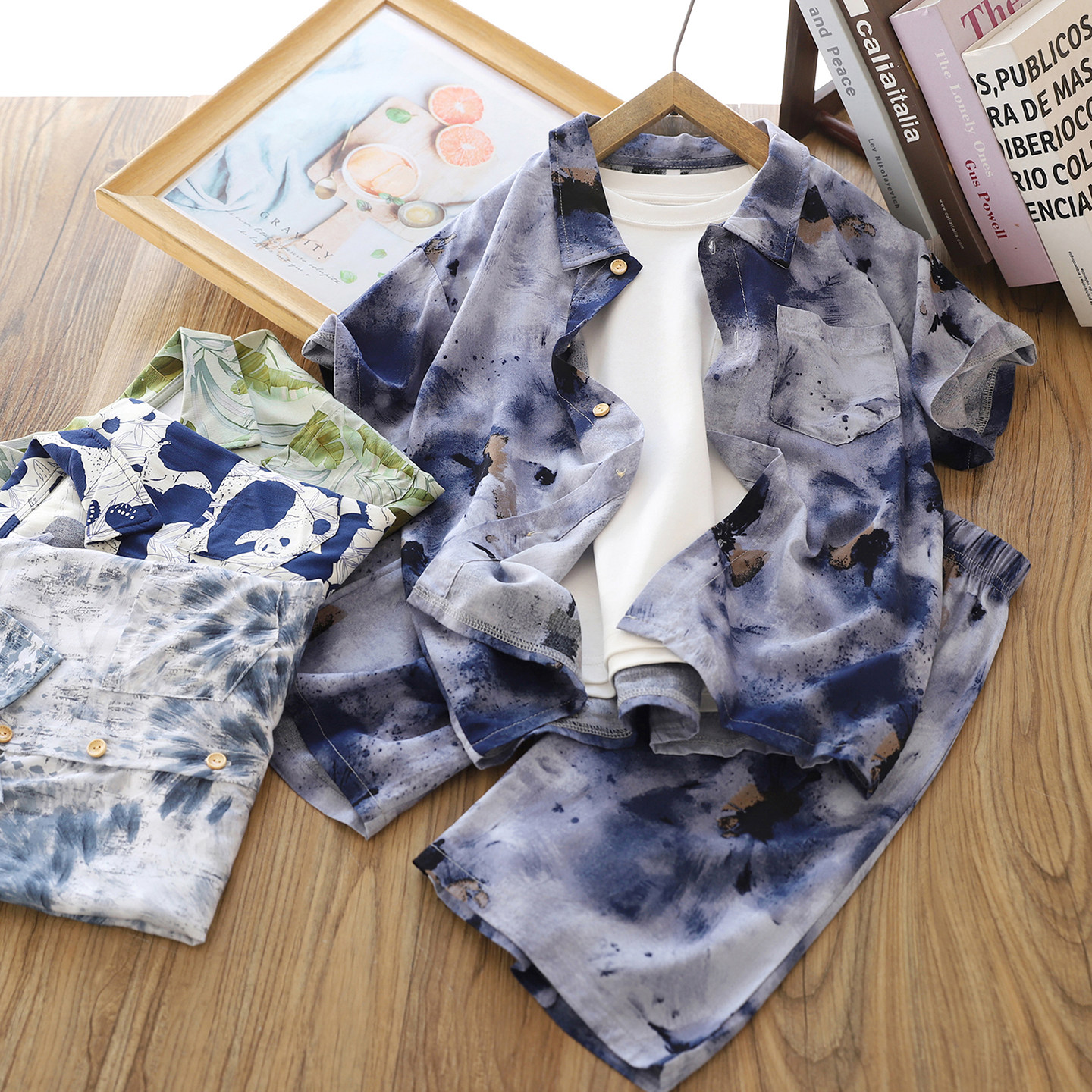 男童棉绸套装夏季2026新款儿童短袖短裤两件套中大童人造棉衣服潮