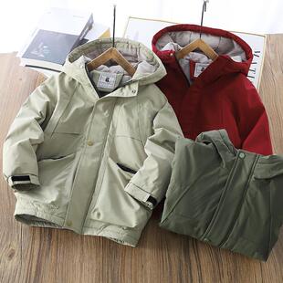 男童加绒冲锋衣秋冬装2025新款儿童加厚连帽外套中大童防风棉服潮