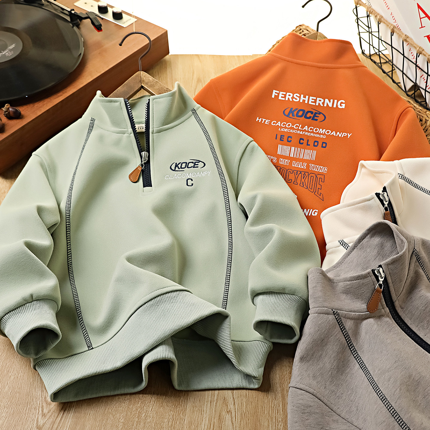 男童半拉链卫衣春秋2026新款儿童帅气时髦长袖上衣中大童百搭衣服