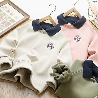 男童加绒翻领卫衣秋冬洋气polo衫