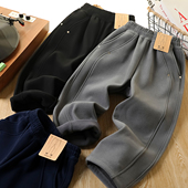 中大童一体绒运动裤 儿童加厚防风镰刀裤 子秋冬2025新款 男童加绒裤