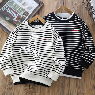 男童纯棉卫衣春秋2025新款条纹儿童洋气假两件中大童休闲百搭上衣