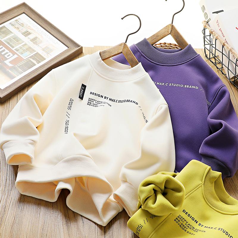 男童半高领加绒卫衣秋冬2025新款