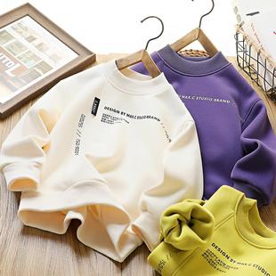 男童半高领加绒卫衣秋冬2025新款儿童保暖上衣中大童加厚休闲长袖