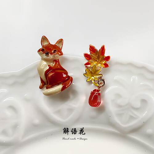 解语花复古狐狸耳环小众设计感