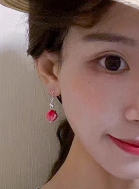 纯银防过敏 贝壳耳环轻奢高级气质小众文艺INS氛围感复古红色耳环