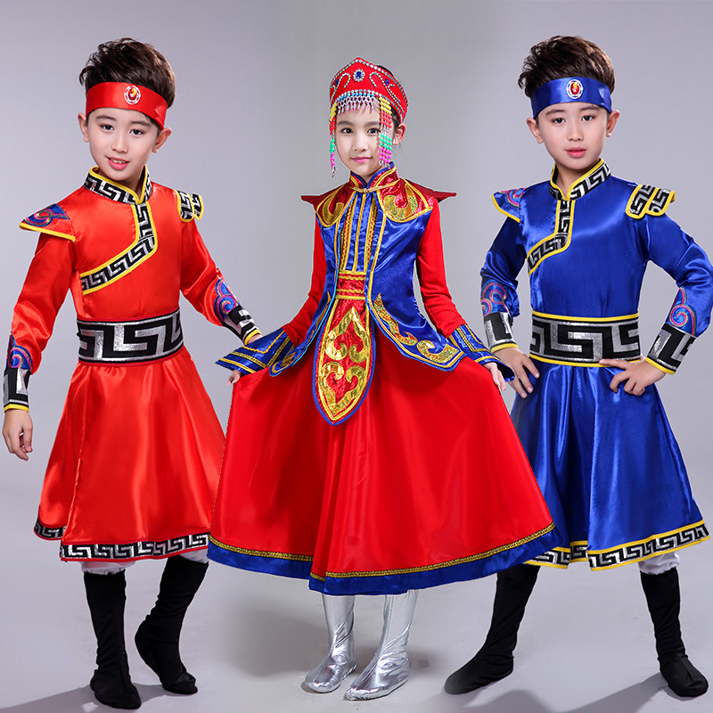 儿童演出服少数民族服装蒙古族男女童蒙古袍藏族舞蹈蒙族表演服装