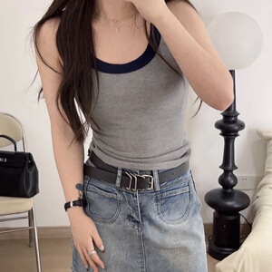 2023年新款东大门撞色螺纹背心吊带女春夏外穿内搭遮副乳修身上衣