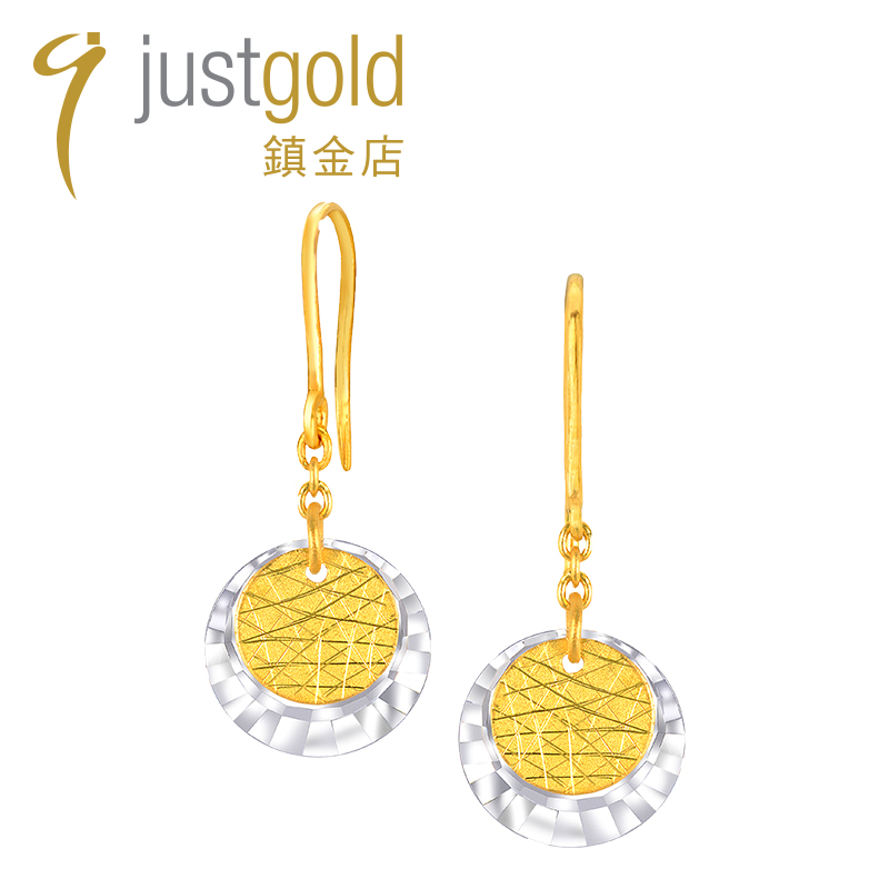 justgold镇金店秋叶黄金足金耳环