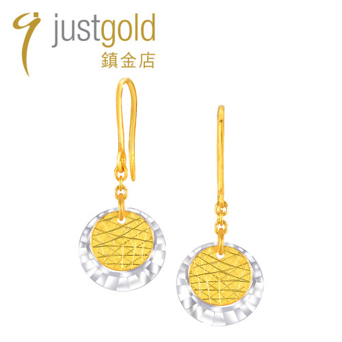 justgold镇金店秋叶黄金足金耳环