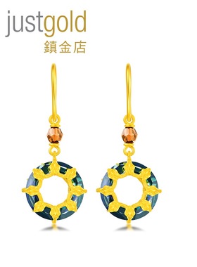 justgold镇金店冰彩花藤足金黄金耳钉耳钩耳环1327411Y