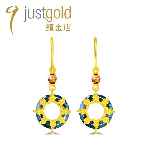 justgold镇金店冰彩花藤黄金耳钉