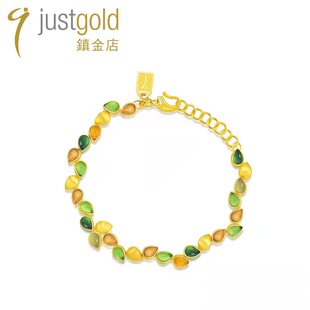 justgold镇金店五彩中国莲黄金足金手链手镯1216911Y
